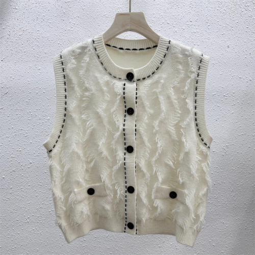 Xiaoxiangfeng high-end color-blocked knitted vest for women spring and summer 2024 new style foreign style short outer waistcoat top