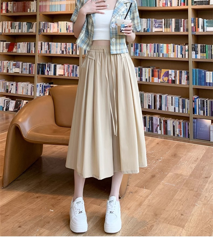 Nylon wide-leg pants for women, mid-length culottes for summer, new high-waisted, versatile, casual, petite, loose trousers and skirts