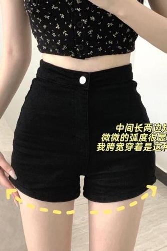 Black tight denim shorts for women in summer, high-waisted and slim, hot girls' butt-covering hot pants, super shorts, spring and autumn outer wear