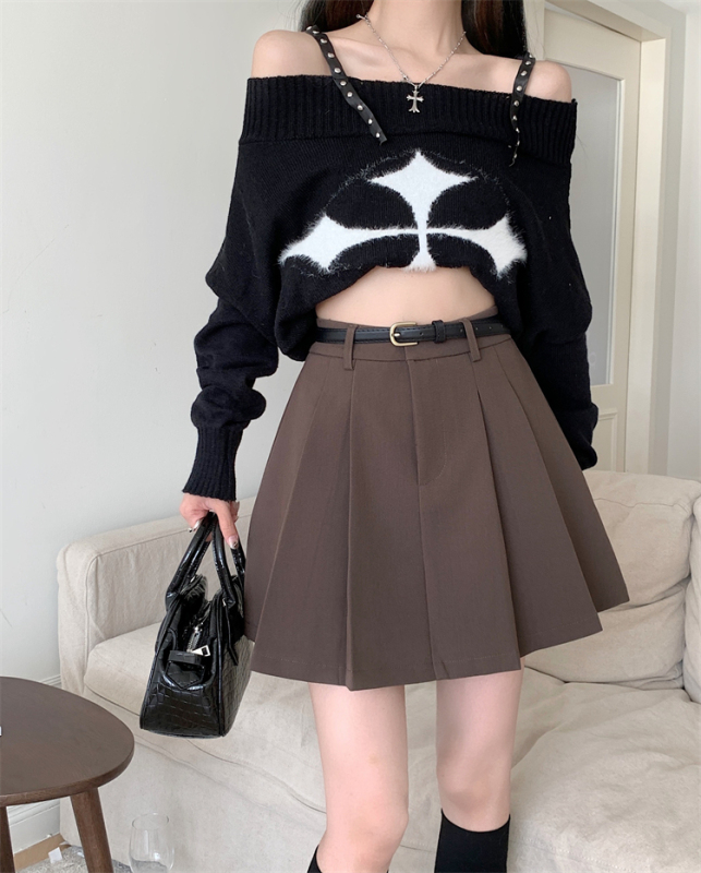 Retro pleated skirt for women high-waisted A-line slimming anti-exposure versatile short skirt