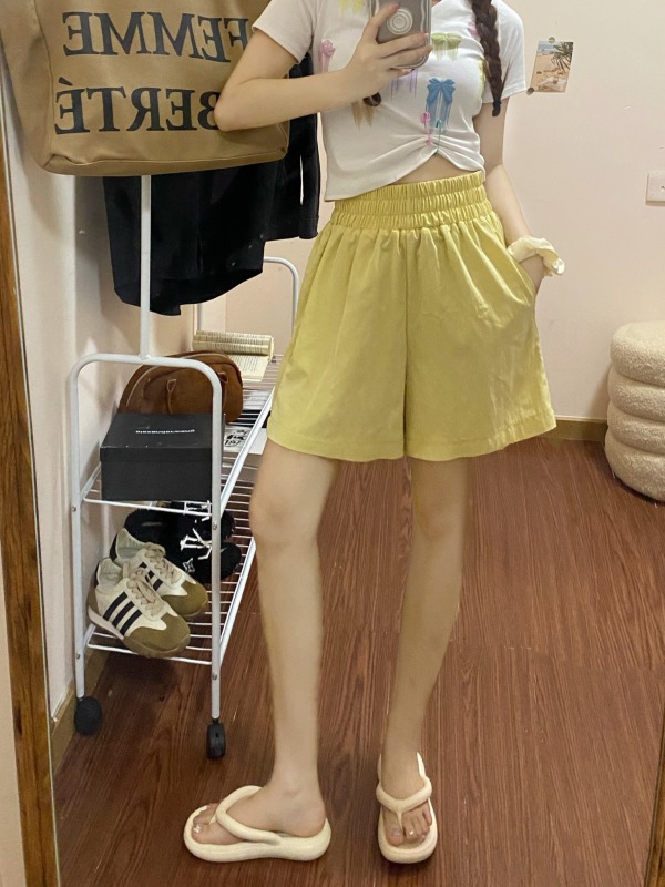High quality!  Ice silk loose and drapey loose slimming high-waisted wide-leg outer hot pants