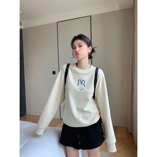 Official photo Chinese cotton composite thin 310g/plus velvet 410g autumn and winter sweatshirt for women with loose print