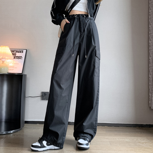 Overalls for women, spring and autumn, high-waisted, slim, loose, casual, wide-legged, black trousers