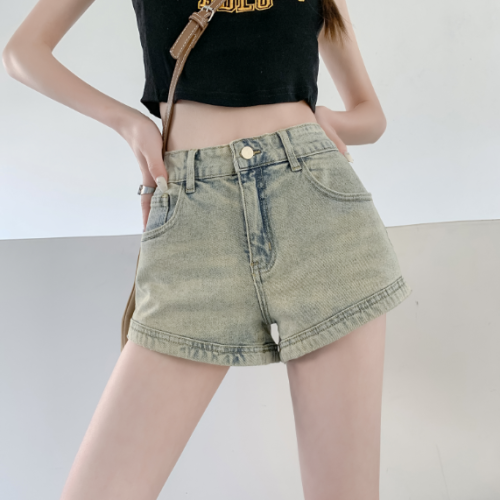 Summer new design hot girl denim shorts women's straight high-waist slim versatile ultra-short hot pants thin section