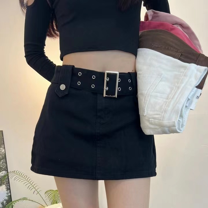 Korean style five-color hot girl denim ins trendy culottes high-waist slim hip-covering skirt anti-exposure short skirt