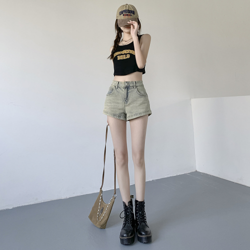 Summer new design hot girl denim shorts women's straight high-waist slim versatile ultra-short hot pants thin section