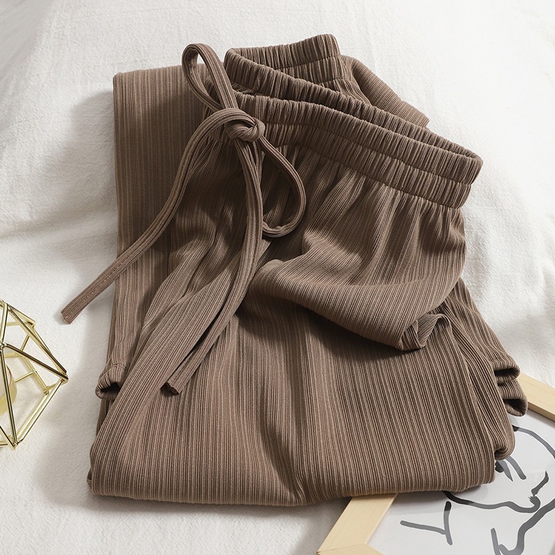 145 Small Ice Silk Hollow Wide Leg Pants Women's Summer 150 Straight Drape Nine-Point Casual Pants