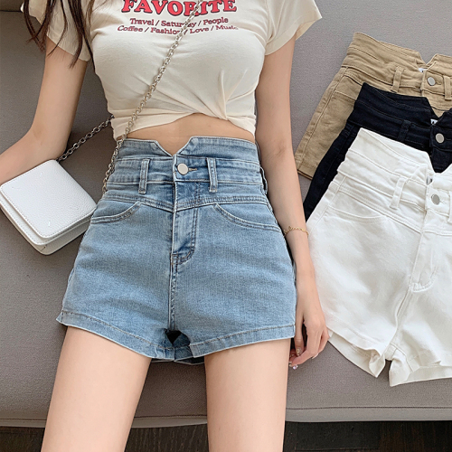 Summer new Korean style high-waist slim tight jeans slim shorts pants hot pants for women