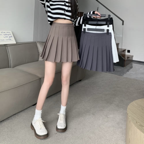 Lined pleated skirt for women, high-waisted A-line slimming skirt