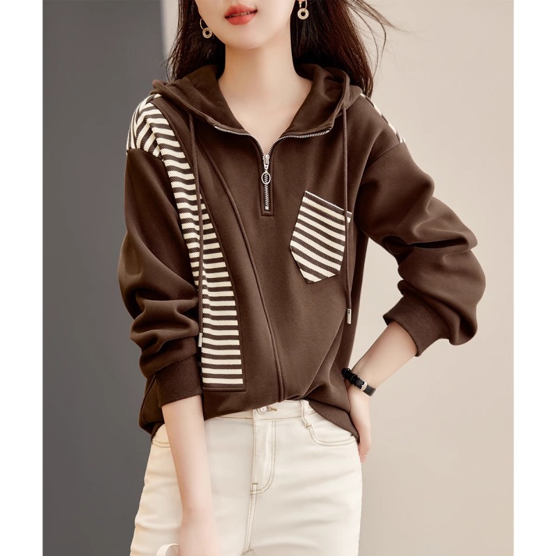 Women's 2024 new autumn fleece sweatshirt casual versatile temperament simple hooded pullover top