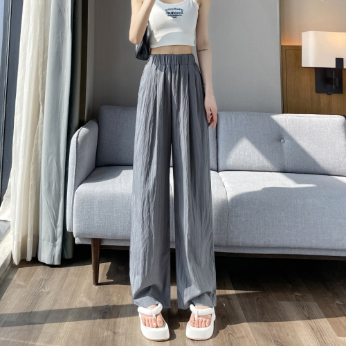 Casual sun protection pants for women summer new style high waisted loose ice silk cotton and linen wide leg pants for women