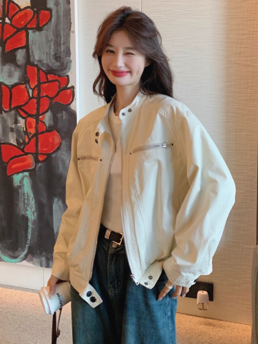 Off-white work jacket women's short 2024 spring and autumn new Korean style small versatile casual jacket trendy tops