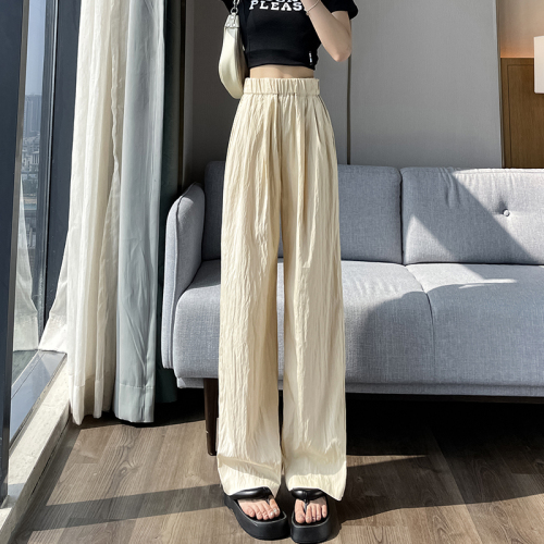 Casual sun protection pants for women summer new style high waisted loose ice silk cotton and linen wide leg pants for women