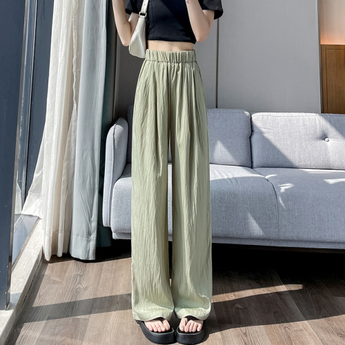 Casual sun protection pants for women summer new style high waisted loose ice silk cotton and linen wide leg pants for women