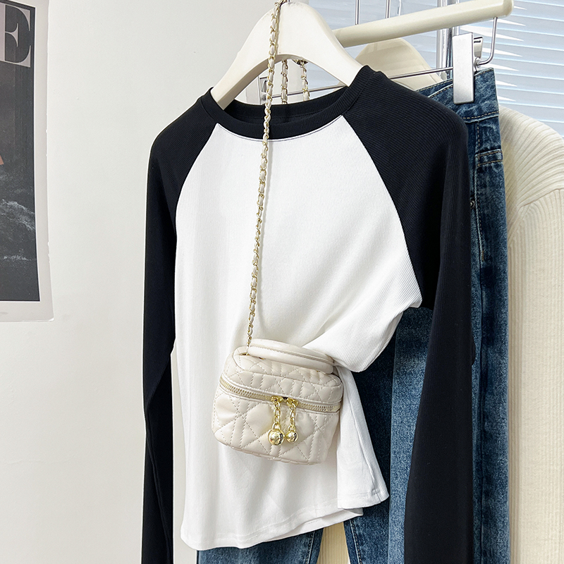 Photographed #American Retro Sleeveless Long-Sleeve T-shirt Women's Spring Base Shirt Top for Layering Slim Short-sleeve Top