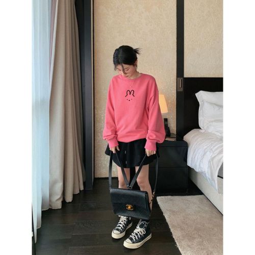 Official photo Chinese cotton composite thin 310g/plus velvet 410g autumn and winter sweatshirt for women with loose print