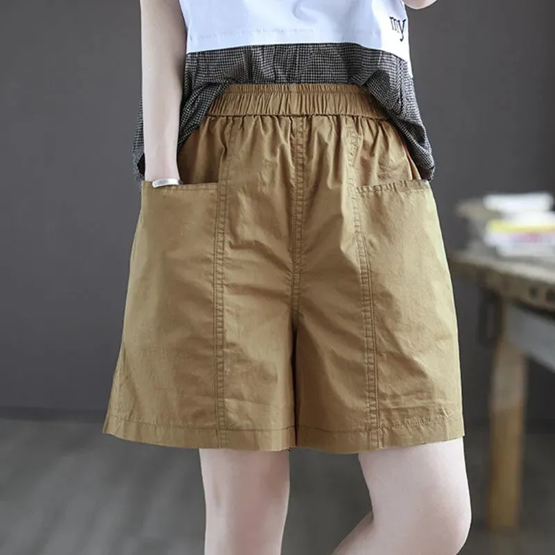 Pure cotton shorts for women, loose slimming pants, wide-legged summer thin high-waisted versatile casual shorts