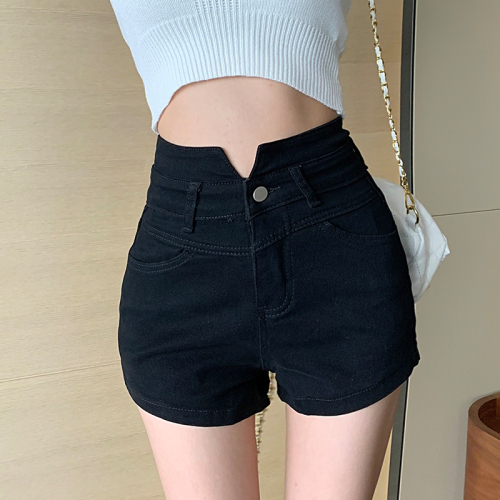 Summer new Korean style high-waist slim tight jeans slim shorts pants hot pants for women