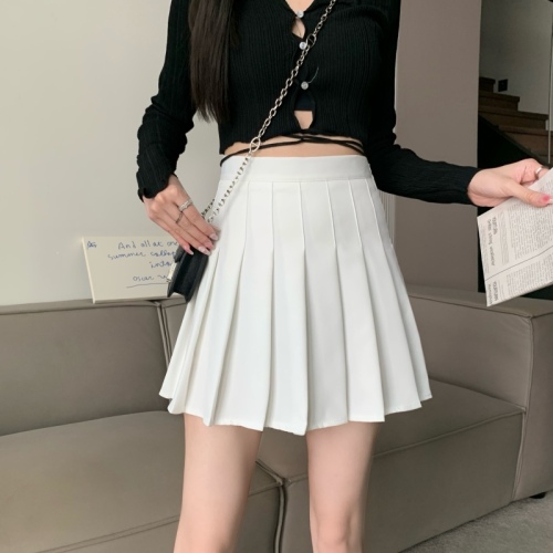 Lined pleated skirt for women, high-waisted A-line slimming skirt