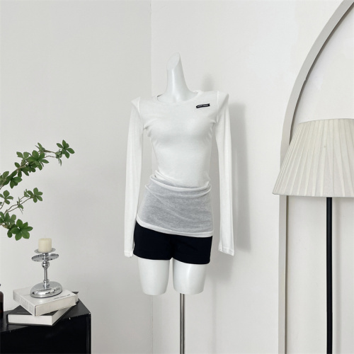 Skk Store Morning Mist Lazy Loose Mask Base T-shirt Sexy Hot Girl Long Sleeve Top Spring and Summer Women