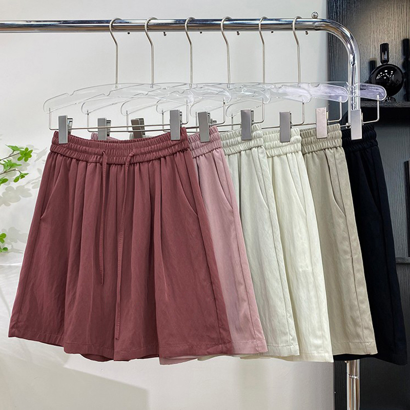Ice silk trousers women's summer thin style outer wear elastic waist slimming loose casual wide leg sports shorts