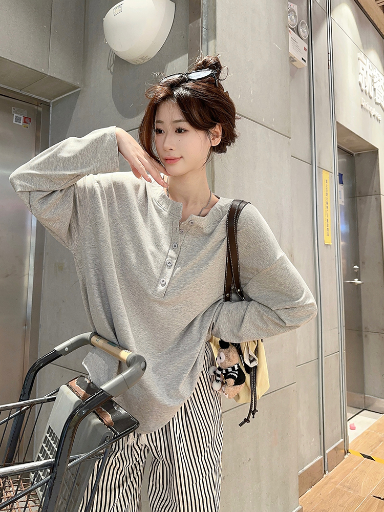 Real shot~Korean style simple loose long-sleeved T-shirt women's new autumn top