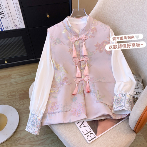 New Chinese style light national style vest top for women autumn 2024 new ethnic style embroidered white shirt two-piece suit