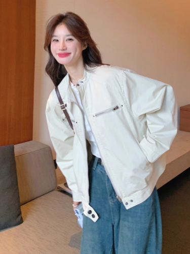 Off-white work jacket women's short 2024 spring and autumn new Korean style small versatile casual jacket trendy tops