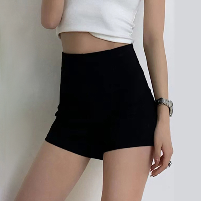 Black high-waisted suit shorts for women, new summer casual sports pants for small people, slim and thin elastic hot pants