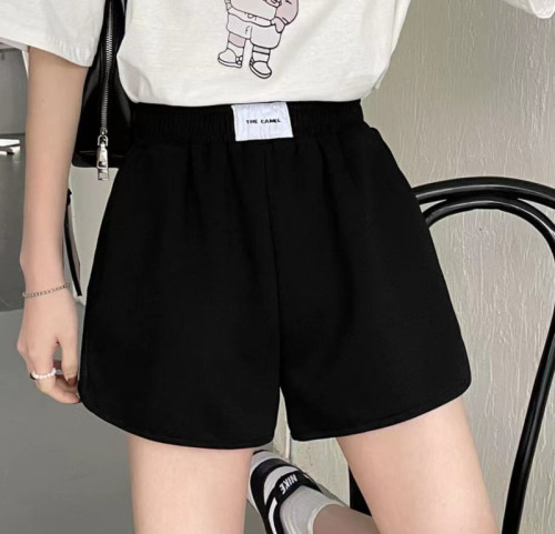 Women's spring sports shorts, high-waisted, pure cotton, loose, slim, casual, versatile, patchwork wide-leg hot pants, trendy