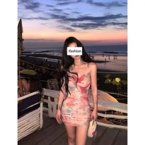 网纱+内里 蝴蝶少女收腰包臀露背吊带连衣裙女