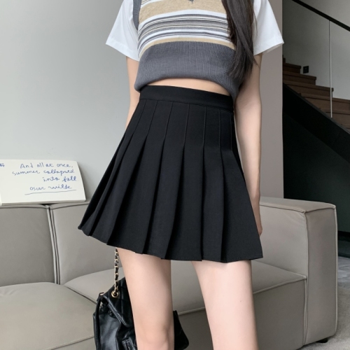 Lined pleated skirt for women, high-waisted A-line slimming skirt