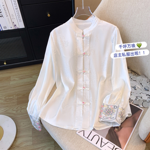 New Chinese style light national style vest top for women autumn 2024 new ethnic style embroidered white shirt two-piece suit