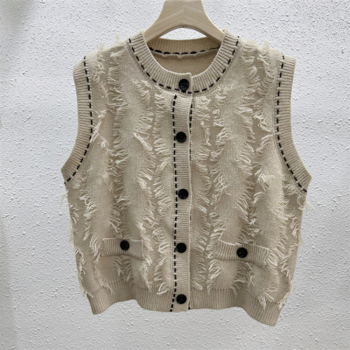 Xiaoxiangfeng high-end color-blocked knitted vest for women spring and summer 2024 new style foreign style short outer waistcoat top