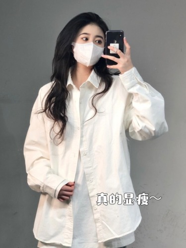 Official image: White pure cotton women's undershirt that can be worn as an outer shirt, loose top for 2024 spring and autumn.