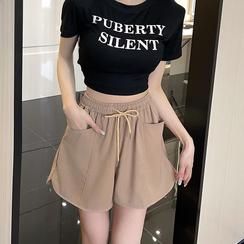 High-quality twill high-waisted double-pocket casual pants for women in spring and summer versatile wide-leg shorts large size S-4XL