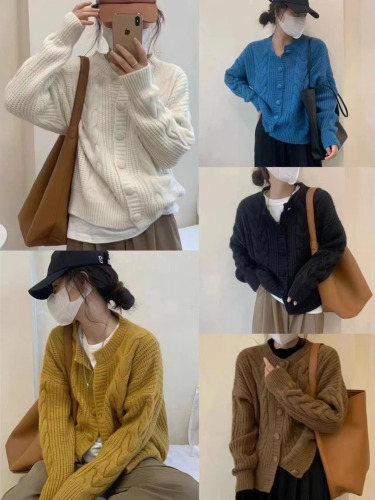 Korean style simple literary thickened twist knitted cardigan early autumn new Korean style soft milk style loose sweater jacket trendy