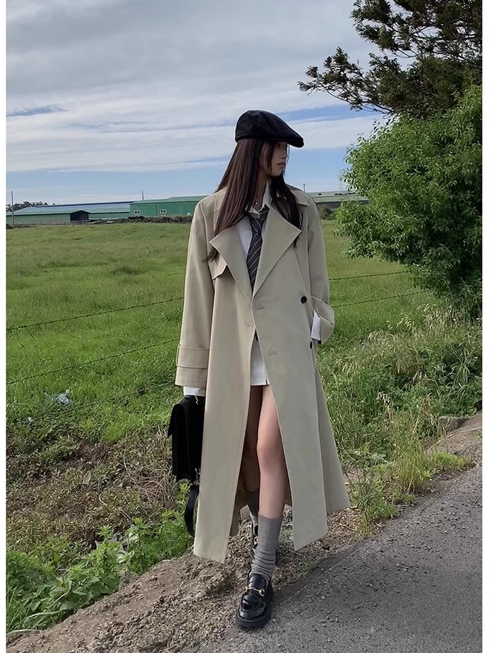 Celebrities Hall khaki trench coat women's 2024 new spring and autumn long British style high-end coat