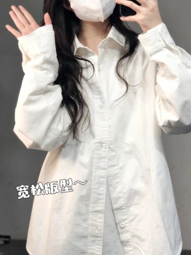 Official image: White pure cotton women's undershirt that can be worn as an outer shirt, loose top for 2024 spring and autumn.