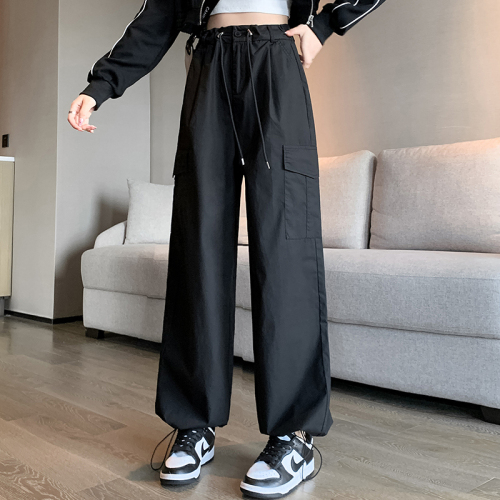 Overalls for women, spring and autumn, high-waisted, slim, loose, casual, wide-legged, black trousers