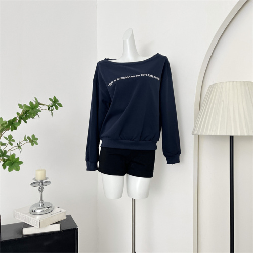 Jim Kenneth off-shoulder loose-fitting sweatshirt retro casual design one-shoulder top