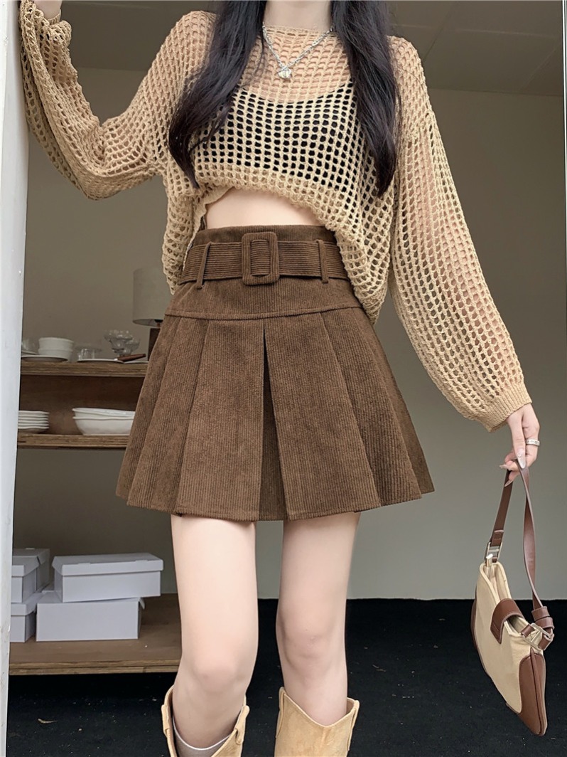 Photographed 2024 Autumn/Winter New Velour Pleated Skirt Women's High-Waist Short Skirt