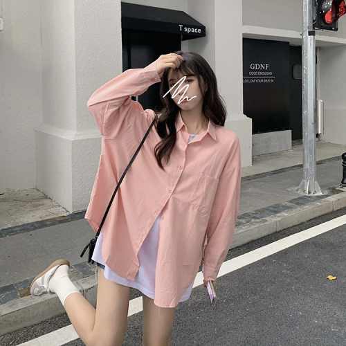 Pink shirt women's spring and autumn new Korean style loose long-sleeved chic top little man versatile coat