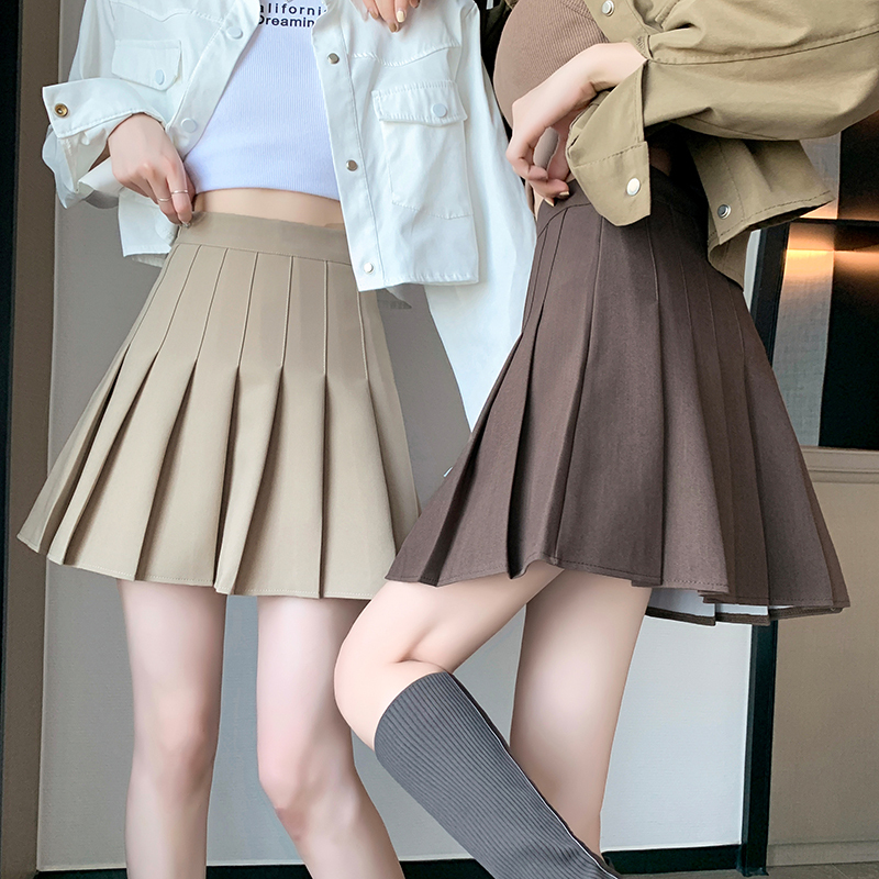 Spring and summer new style student high waist versatile slimming solid color pleated skirt skirt pants black short skirt for women