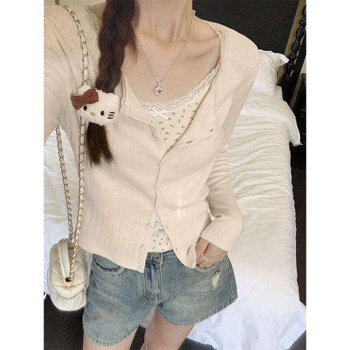 Actual shot of early autumn new style bm style lace cardigan for women, slim fit and slim fit with suspender sun protection top