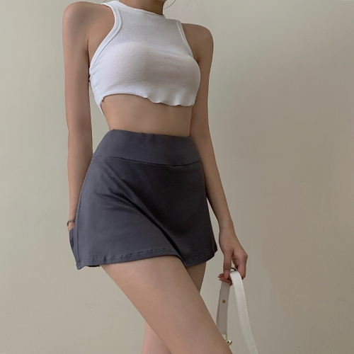 Hip-covering miniskirt girl's thin pure lust style high-waisted skirt summer new style discreet slit sports culottes