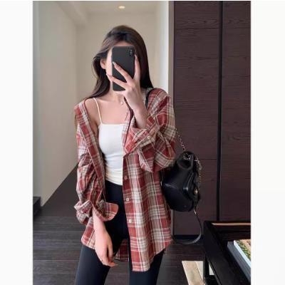 Easily get fashionable, lazy and slim plaid sun protection clothing, loose air-conditioned shirt for women, new spring and summer style