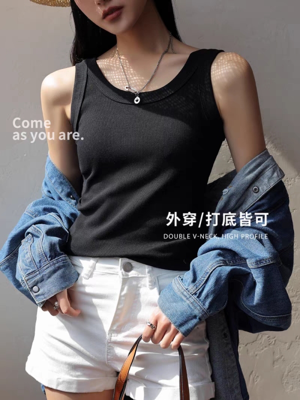 European threaded sports vest for women in summer, slim fit and bottoming design, niche top for outer wear, ins trend