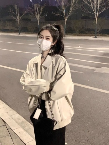 American street retro small fragrant leather jacket women's spring and autumn new loose design niche jacket top