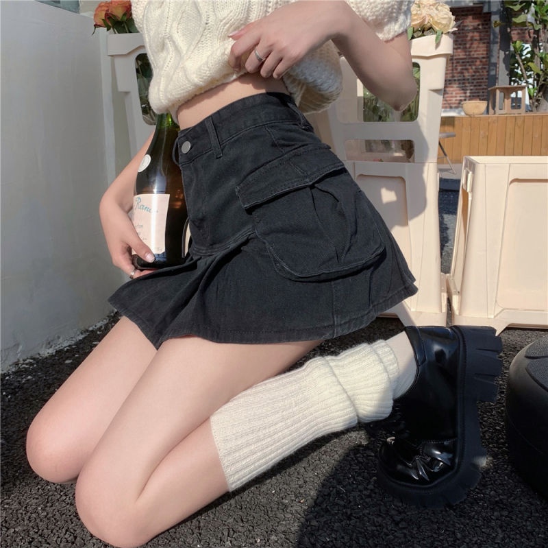 Black Hot Girl Denim Skirt Women's Spring and Summer New High Waist Slimming Design Anti-Exposed A-Line Skirt Trendy